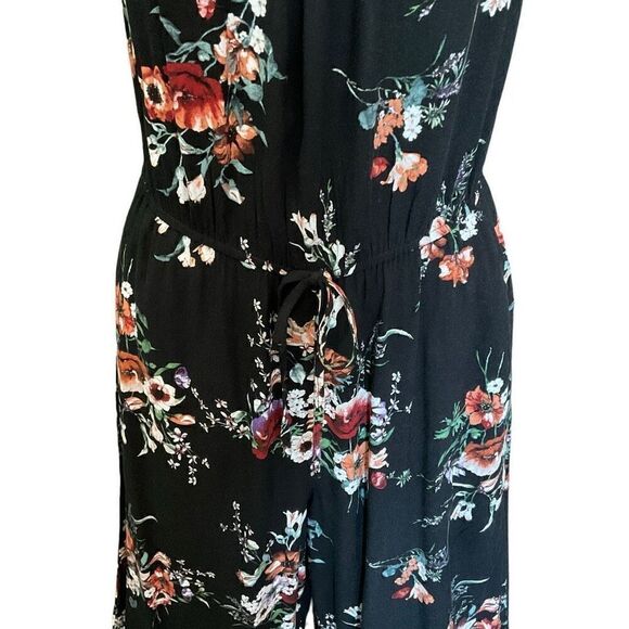 Band Of Gypsies Jumpsuit Elastic Neckline Off Shoulder Black Floral Print Small - Picture 11 of 13